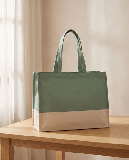 EarthAware Organic Contrast Shopper in Sage Green/Natural